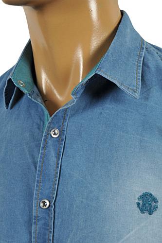 Mens Designer Clothes | ROBERTO CAVALLI Menâ??s Button Front Blue Denim Casual Shirt #31